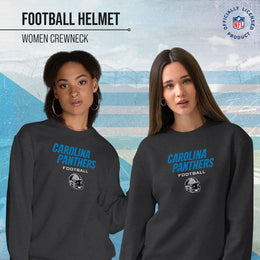 Carolina Panthers Women's NFL Football Helmet Charcoal Slouchy Crewneck -Tagless Lightweight Pullover - Charcoal
