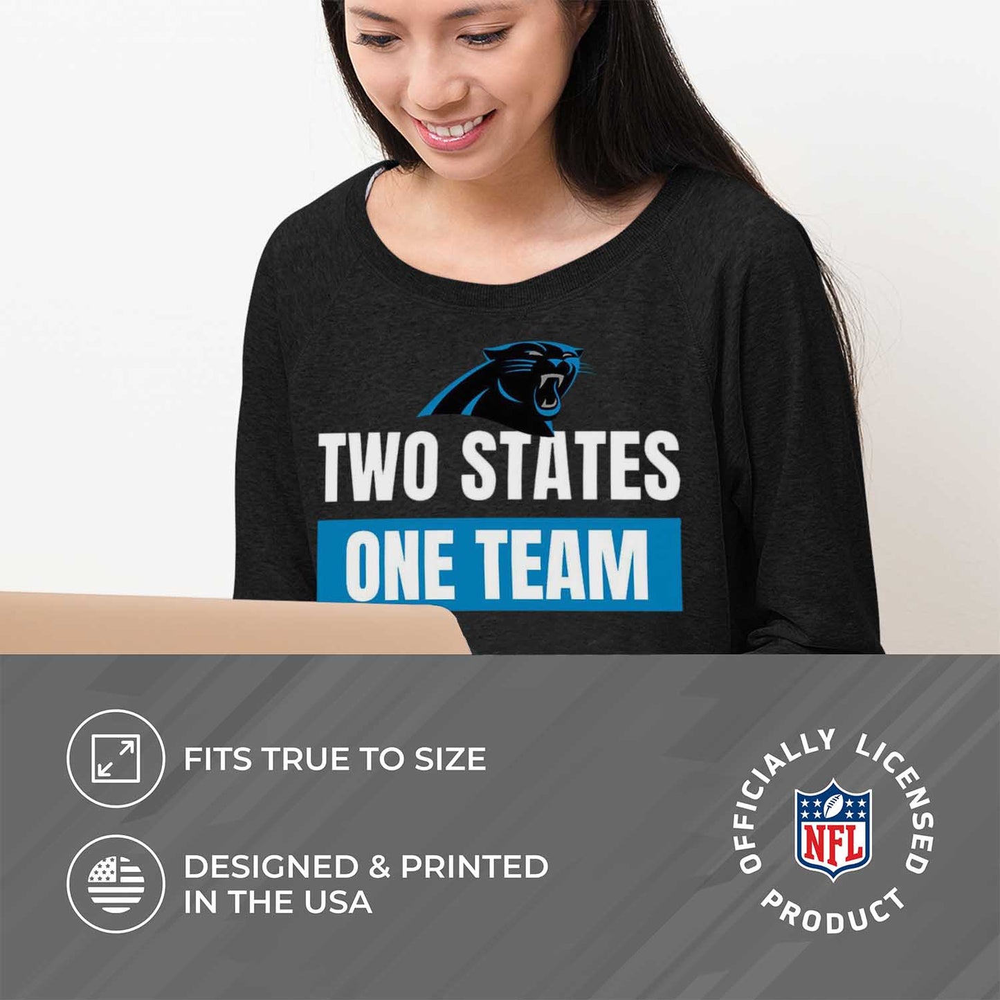 Carolina Panthers NFL Womens Plus Size Team Slogan Crew Neck - Black