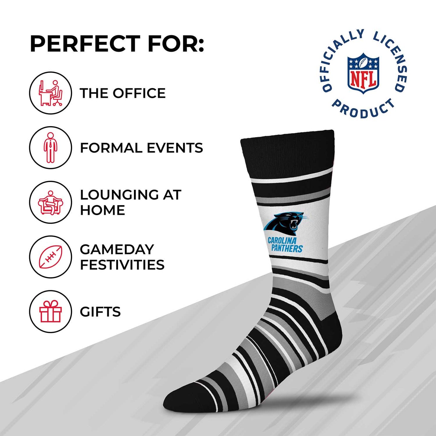 Carolina Panthers NFL Adult Striped Dress Socks - Black