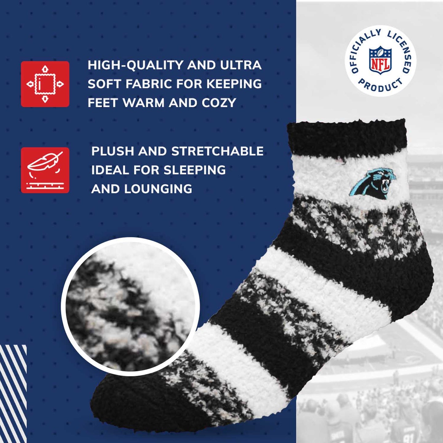 Carolina Panthers NFL Cozy Soft Slipper Socks - Black