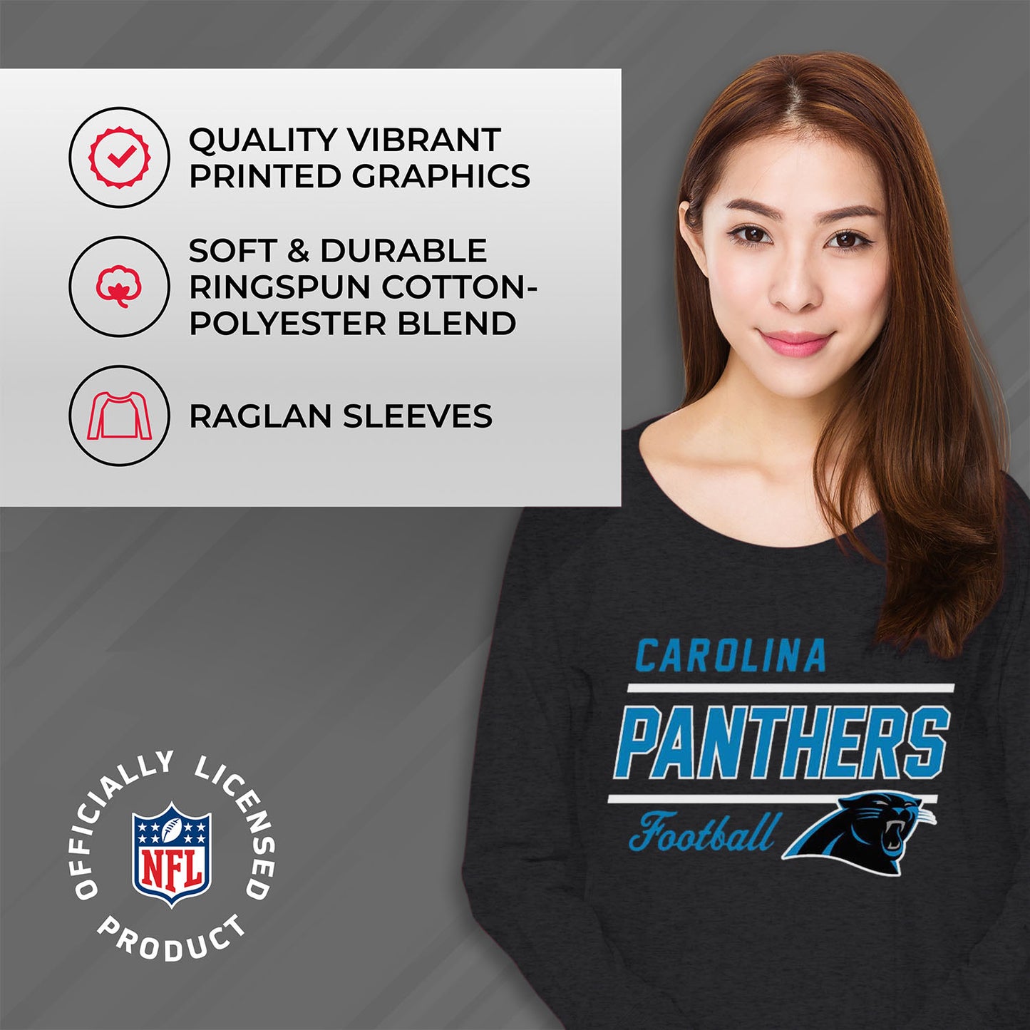 Carolina Panthers NFL Womens Crew Neck Light Weight - Charcoal