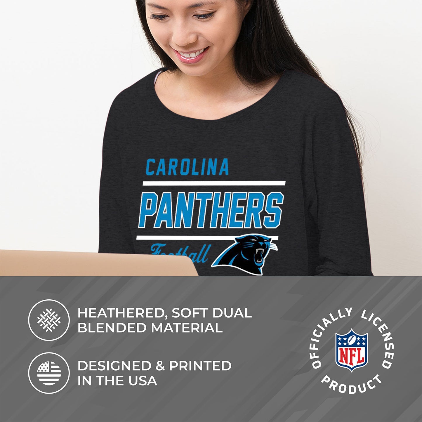 Carolina Panthers NFL Womens Crew Neck Light Weight - Charcoal