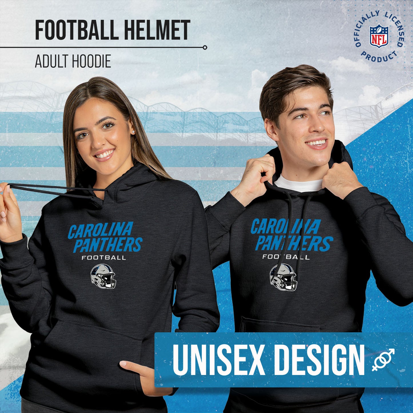 Carolina Panthers Adult NFL Football Helmet Heather Hooded Sweatshirt  - Charcoal