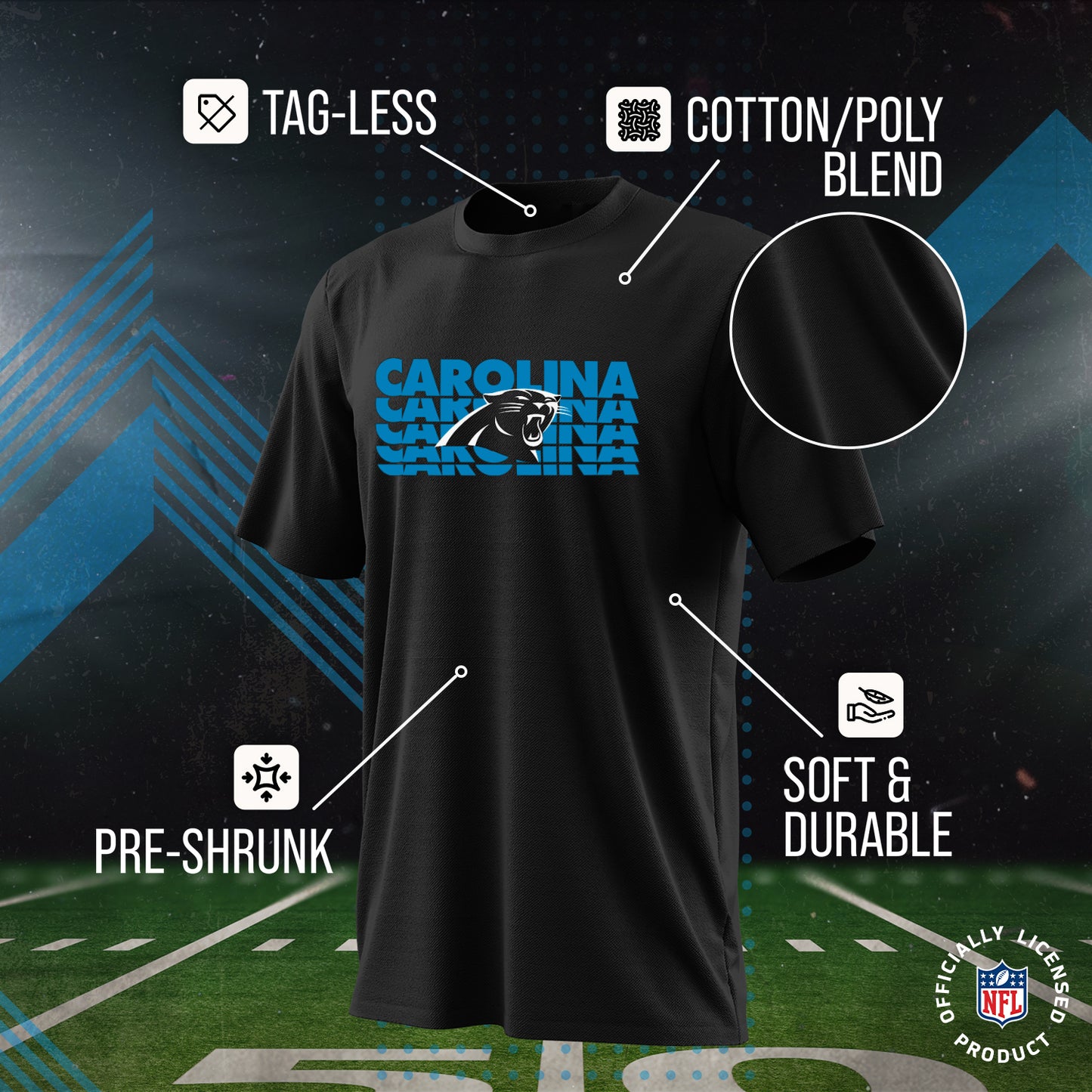 Carolina Panthers NFL Youth Repeating Logo Football T-Shirt Unisex Tag Free Comfortable - Black