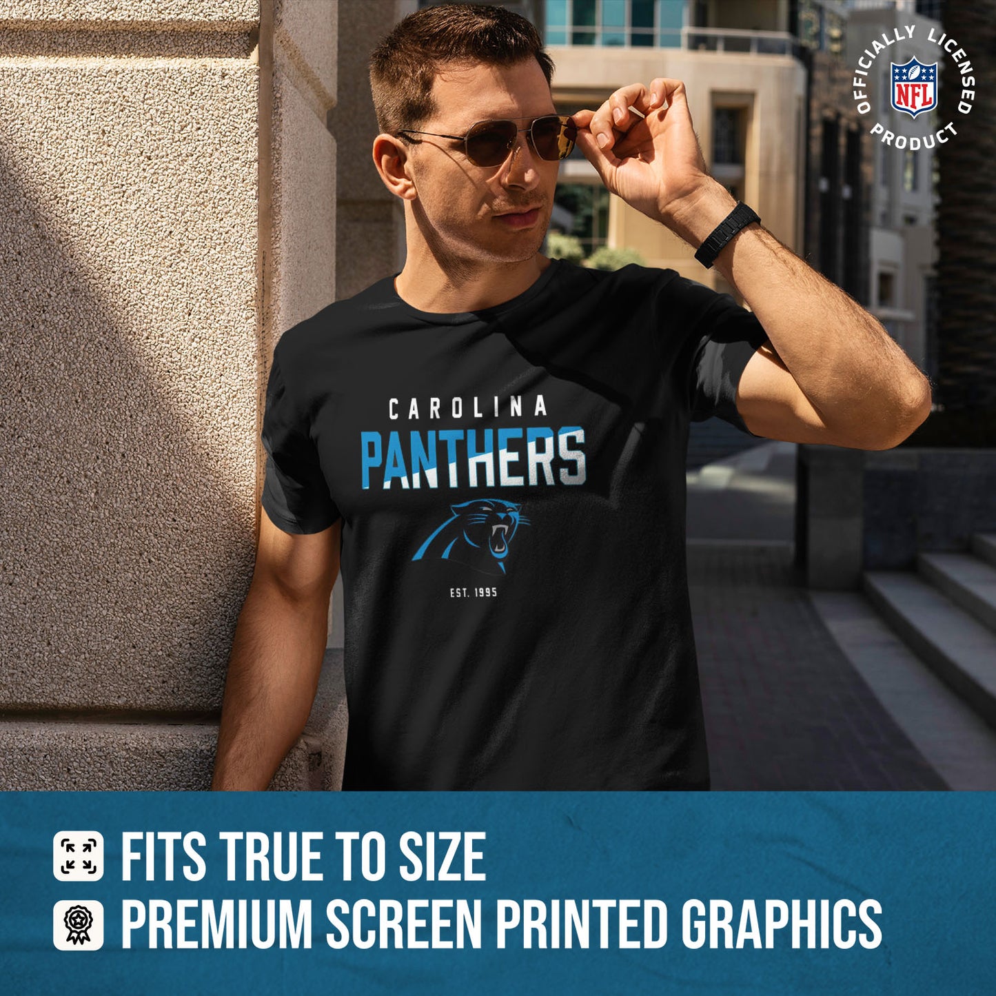 Carolina Panthers Adult NFL Diagonal Fade Color Block T-Shirt - Black