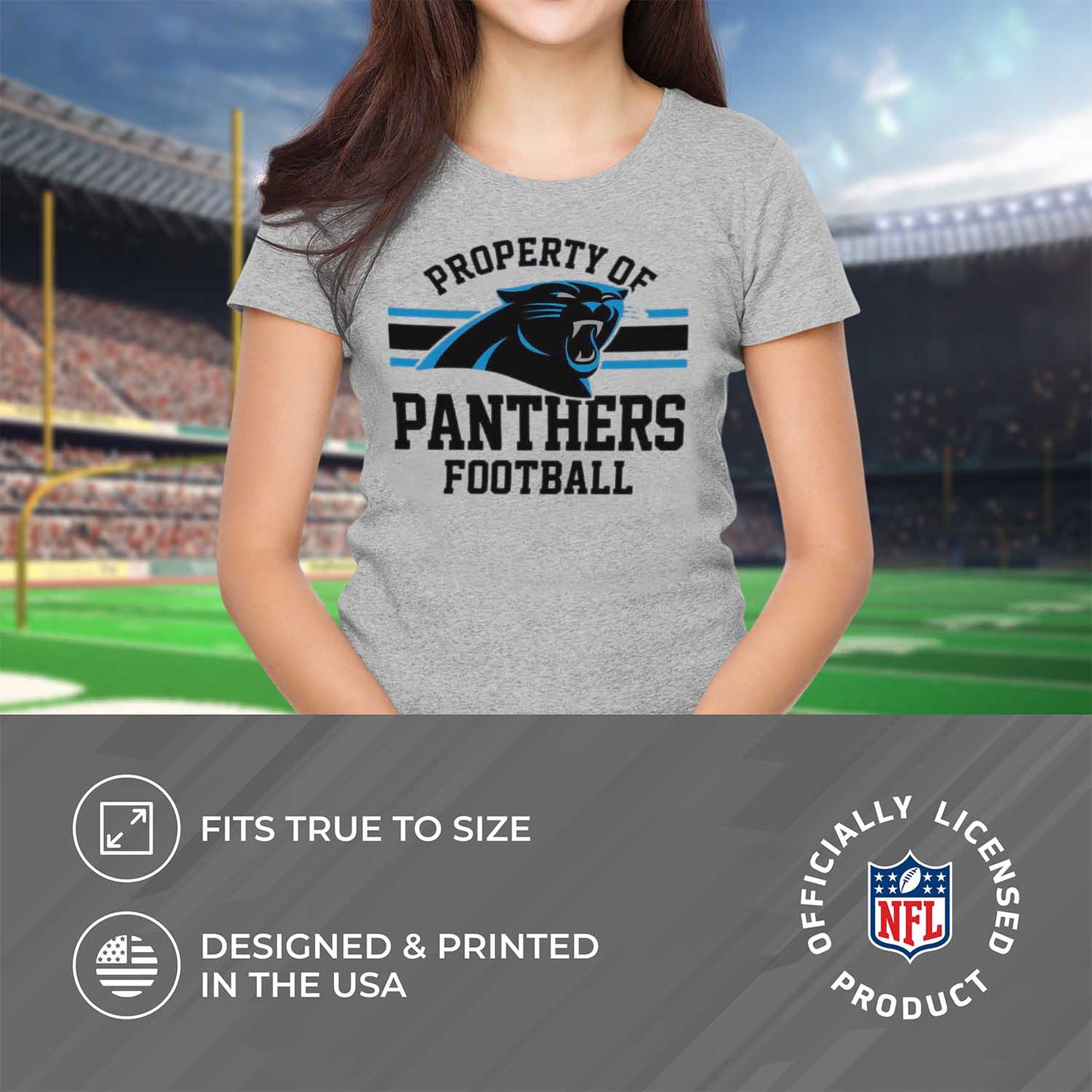 Carolina Panthers NFL Womens Short Sleeve Property of Tshirt - Gray