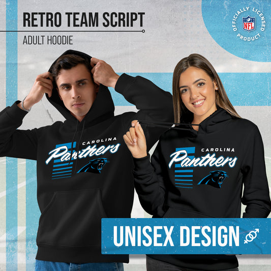 Carolina Panthers NFL Adult Unisex Retro Script Ultra Soft Fleece Hooded Sweatshirt - Black