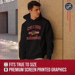 Chicago Blackhawks Adult NHL Face Off Hockey Fleece Hooded Sweatshirt - Black