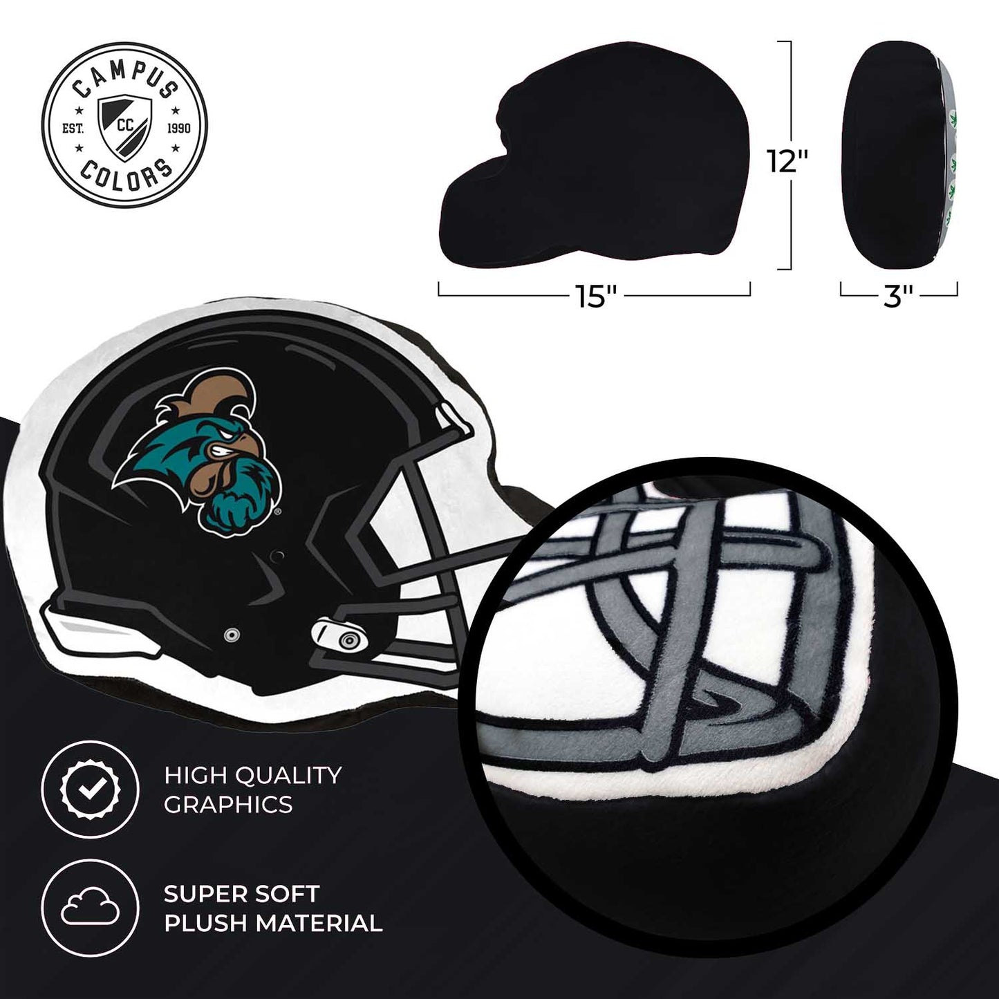 Coastal Carolina Chanticleers NCAA Helmet Super Soft Football Pillow - Black