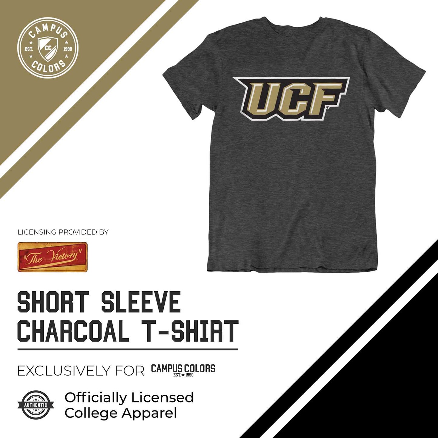 Central Florida Knights Campus Colors NCAA Adult Cotton Blend Charcoal Tagless T-Shirt - Charcoal