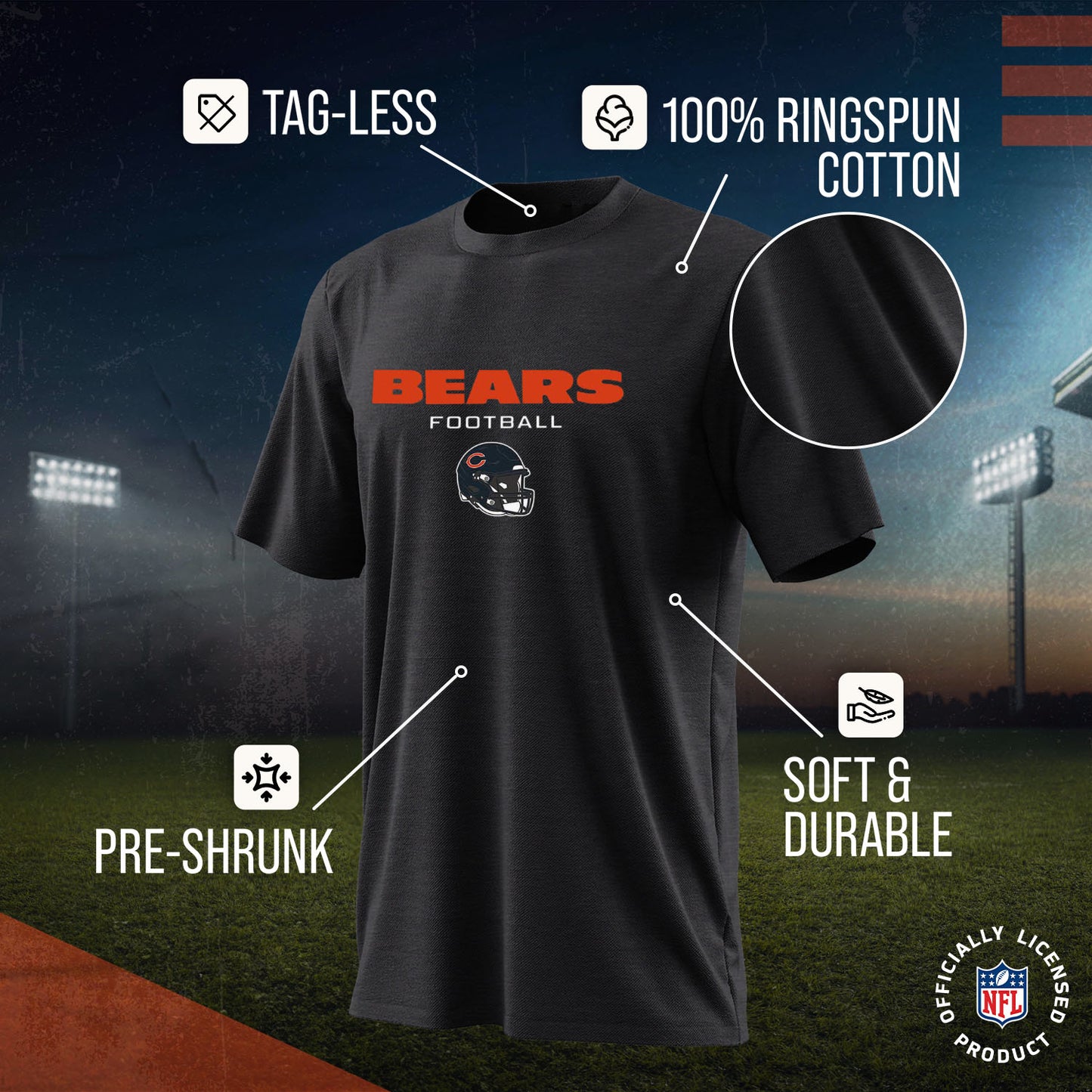 Chicago Bears NFL Adult Football Helmet Tagless T-Shirt - Charcoal
