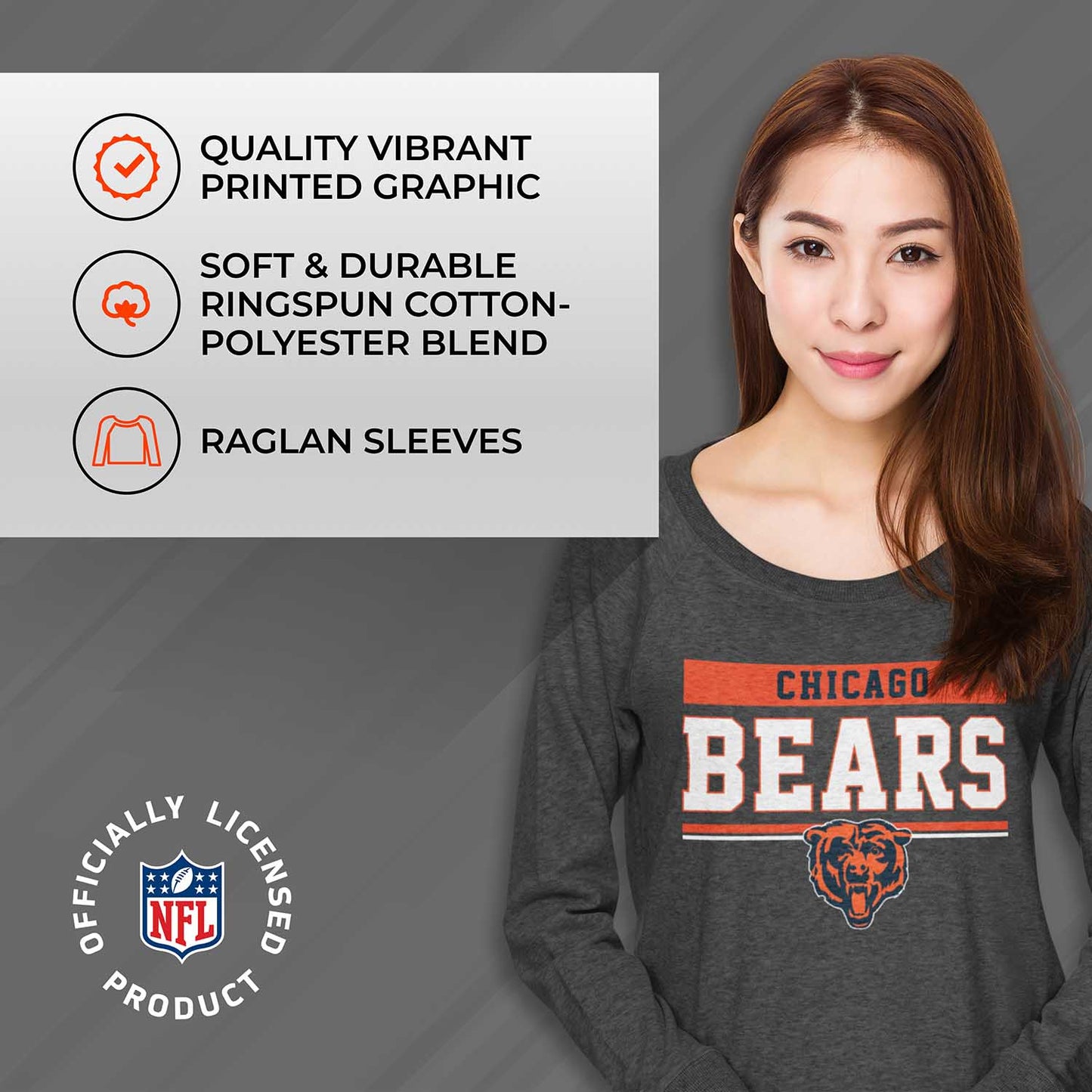 Chicago Bears NFL Womens Charcoal Crew Neck Football Apparel - Charcoal