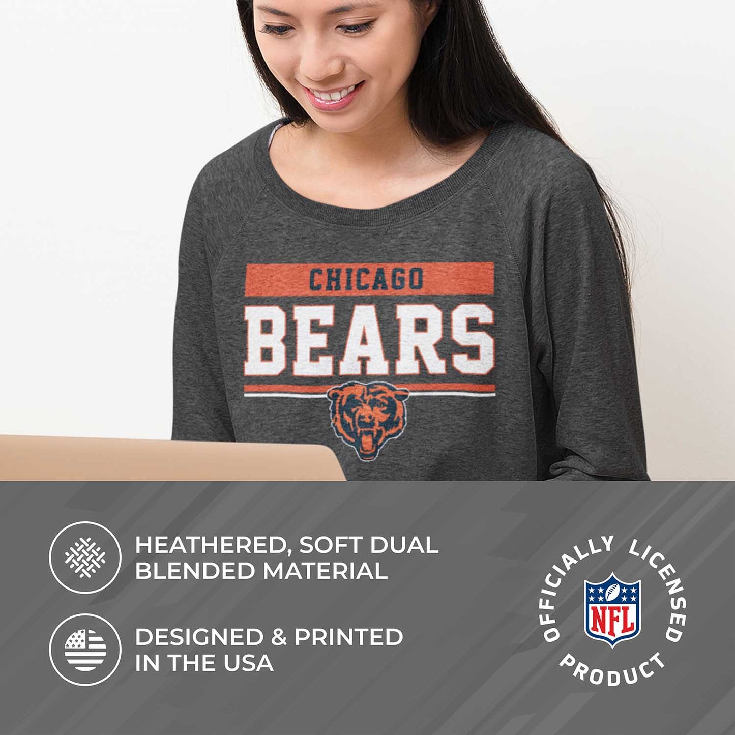 Chicago Bears NFL Womens Charcoal Crew Neck Football Apparel - Charcoal