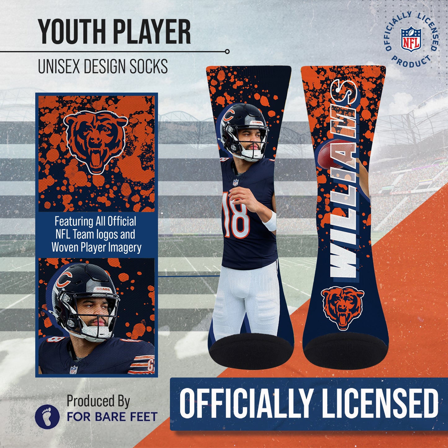 Chicago Bears NFL Adult Player Stripe Sock - Navy