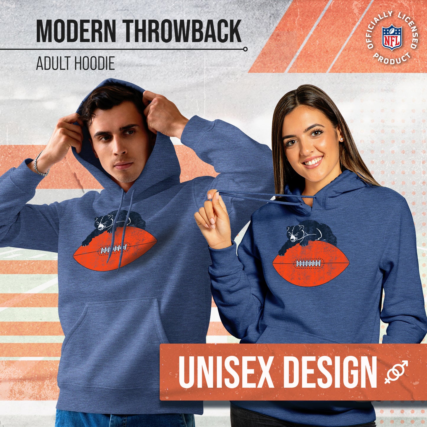 Chicago Bears NFL Adult Unisex Modern Throwback Ultra Soft Fleece Hooded Sweatshirt - Navy