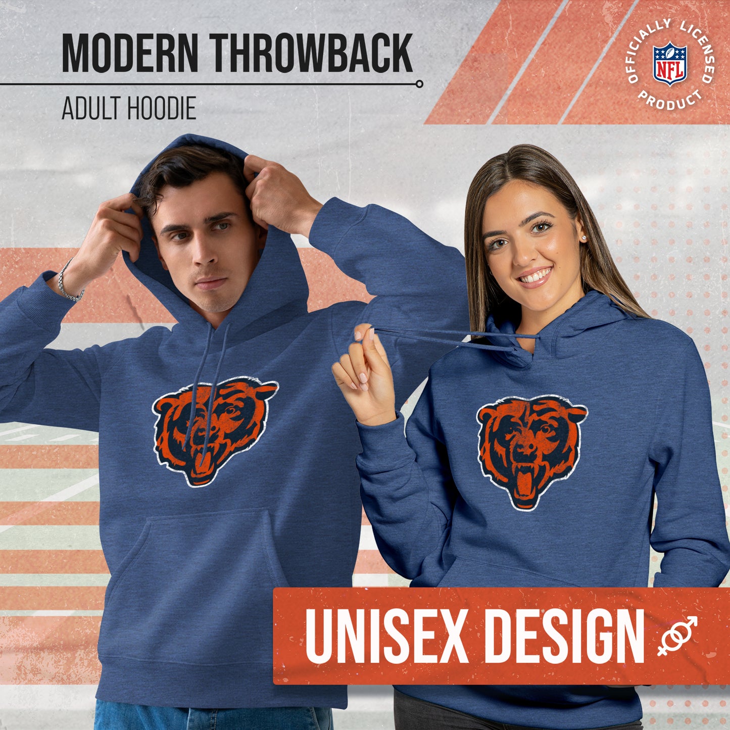 Chicago Bears NFL Adult Unisex Modern Throwback Ultra Soft Fleece Hooded Sweatshirt - Indigo/Navy