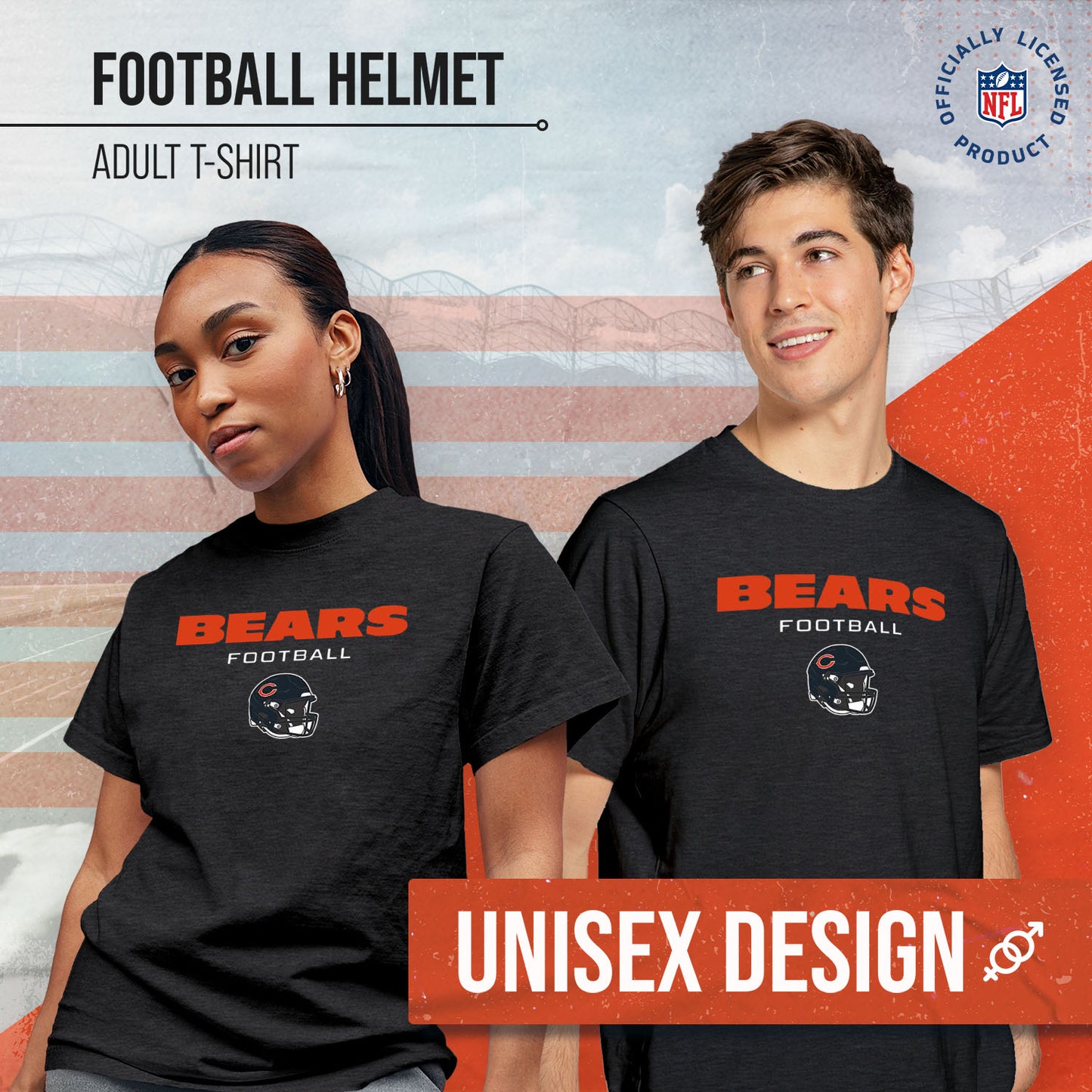 Chicago Bears NFL Adult Football Helmet Tagless T-Shirt - Charcoal