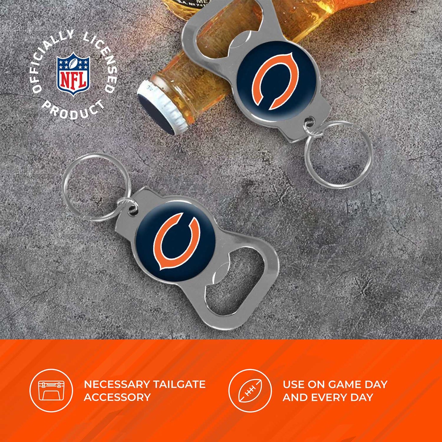 Chicago Bears NFL Bottle Opener Keychain Bundle - Black