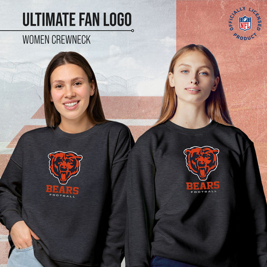 Chicago Bears Women's NFL Ultimate Fan Logo Slouchy Crewneck -Tagless Fleece Lightweight Pullover - Charcoal