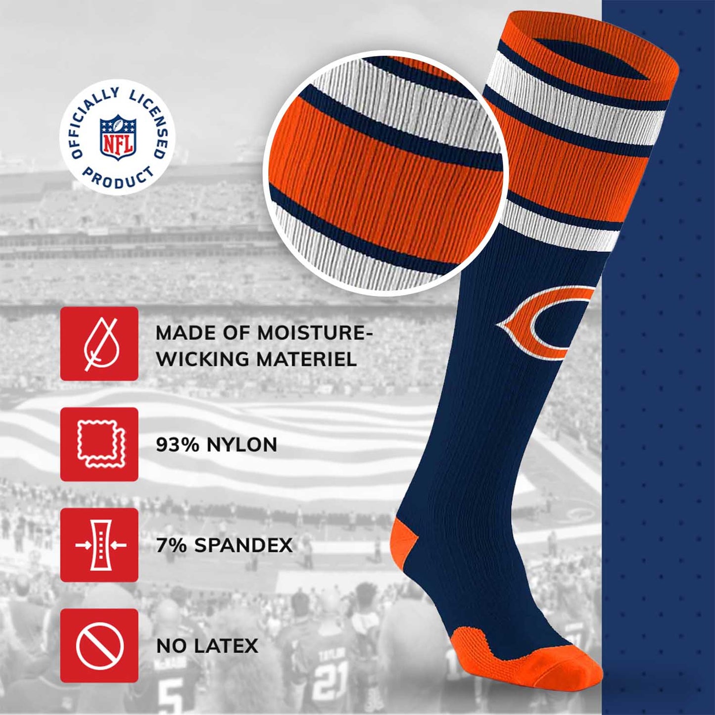 Chicago Bears NFL Adult Knee High-Performance Socks - Navy