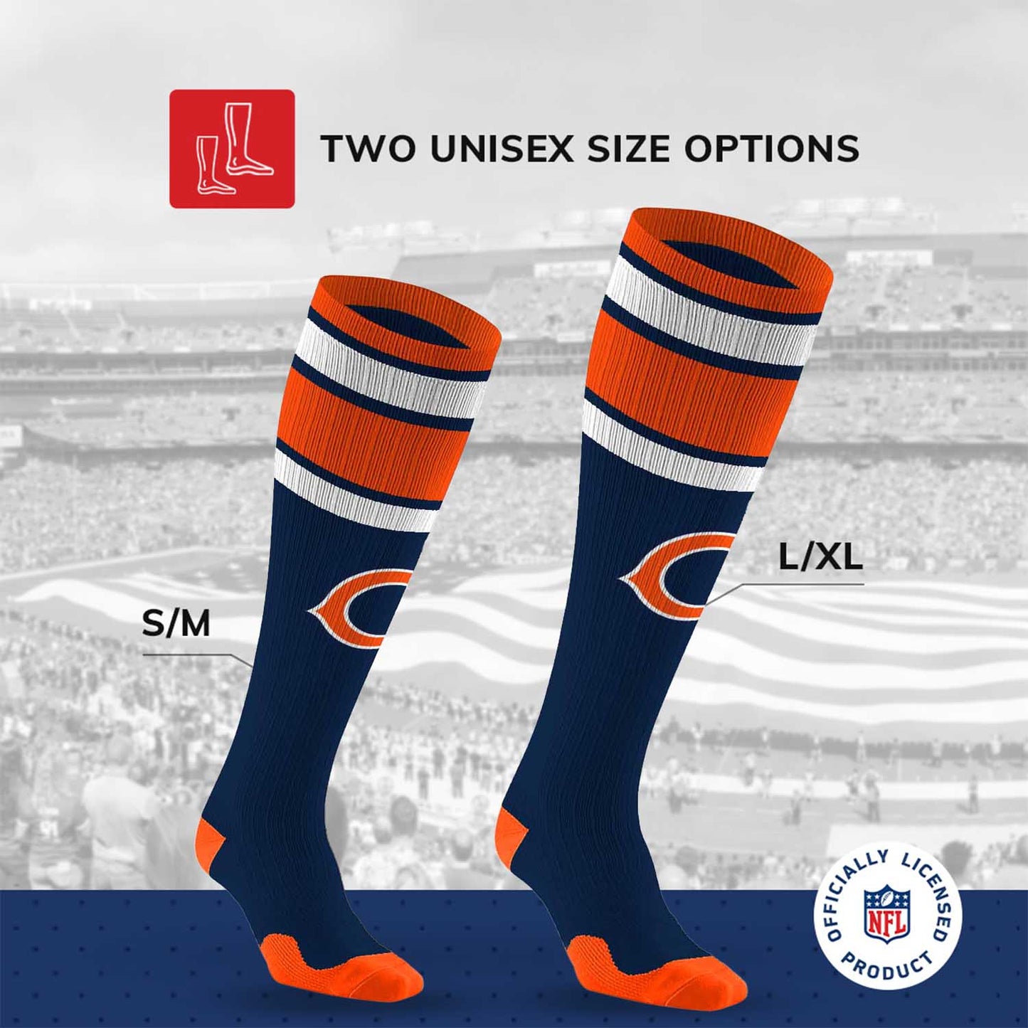 Chicago Bears NFL Adult Knee High-Performance Socks - Navy