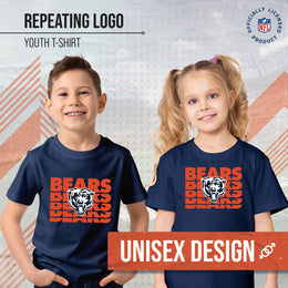 Chicago Bears NFL Youth Repeating Logo Football T-Shirt Unisex Tag Free Comfortable - Navy