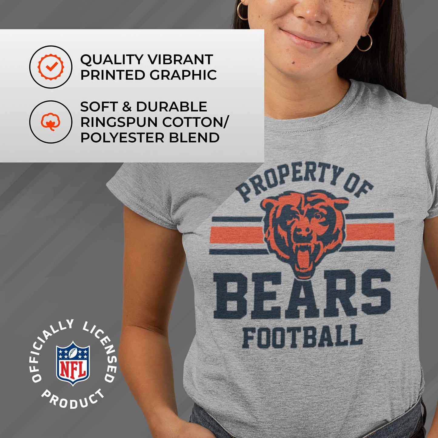 Chicago Bears NFL Womens Short Sleeve Property of Tshirt - Gray