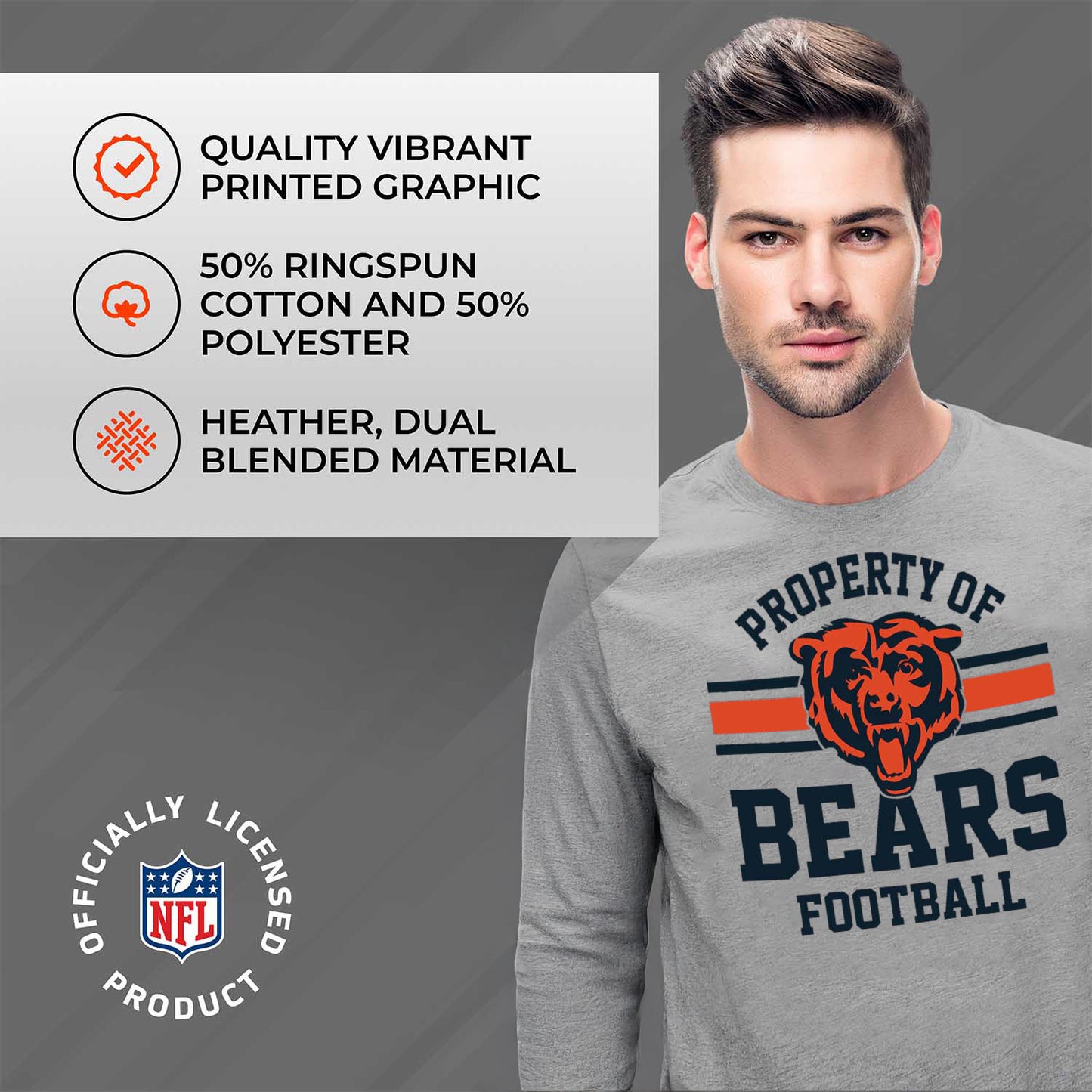 Chicago Bears NFL Adult Property Of Long SleeveT Shirt - Sport Gray