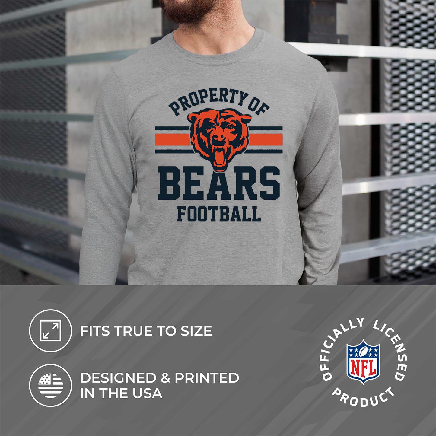 Chicago Bears NFL Adult Property Of Long SleeveT Shirt - Sport Gray