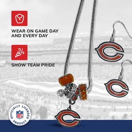 Chicago Bears NFL Game Day Necklace and Earrings - Silver