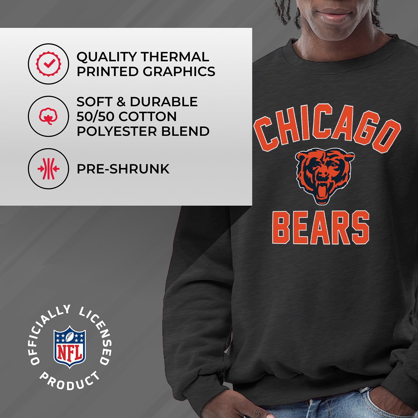 Chicago Bears NFL Adult Gameday Football Crewneck Sweatshirt - Heathered Charcoal