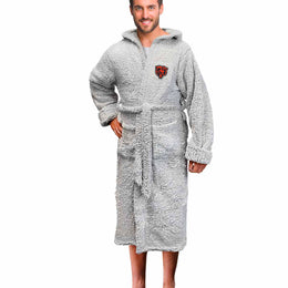 Chicago Bears NFL Plush Hooded Robe with Pockets - Gray