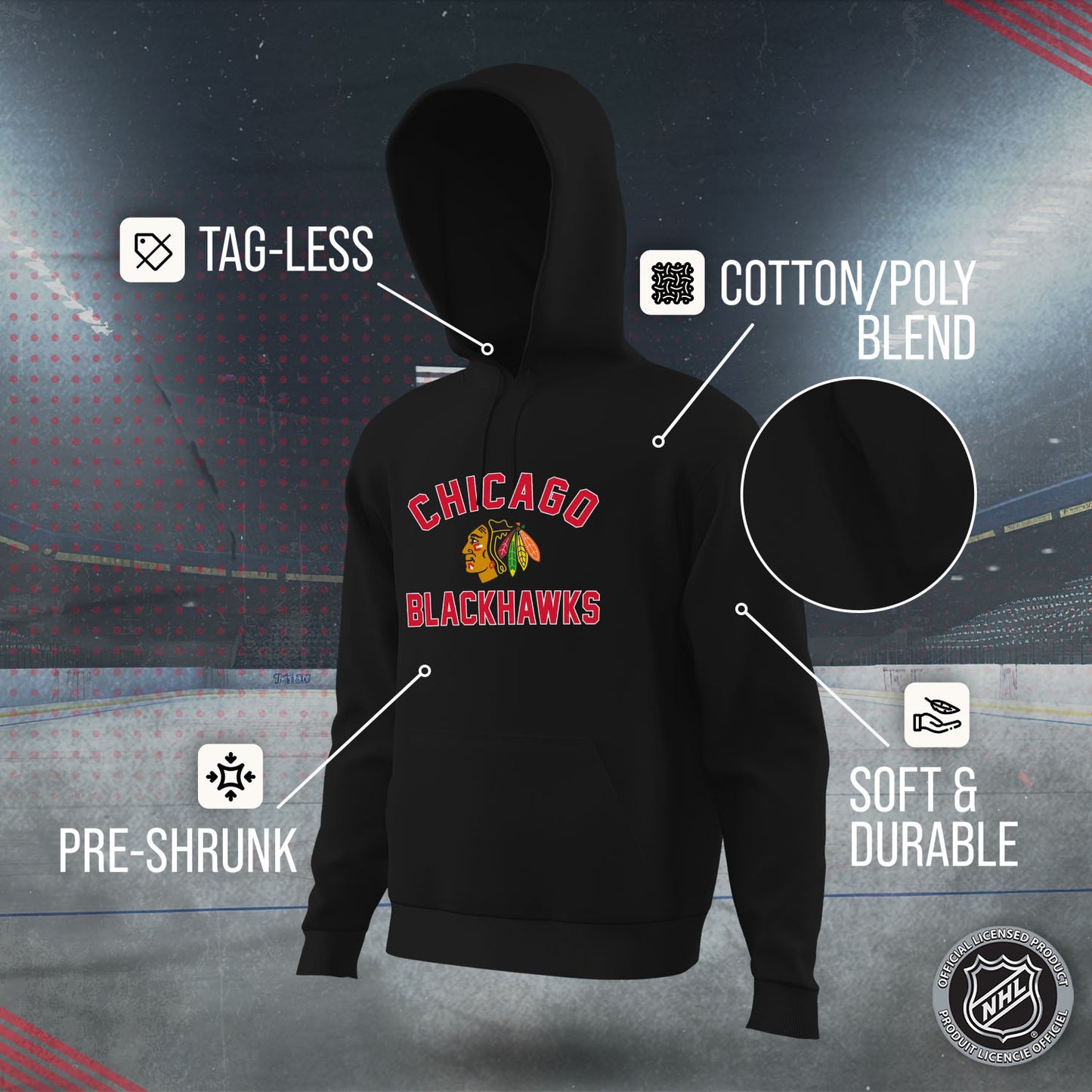 Chicago Blackhawks Adult NHL Gameday Hooded Sweatshirt - Black