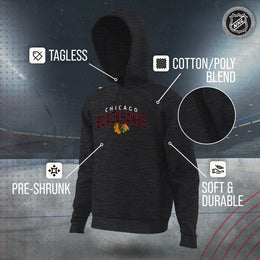 Chicago Blackhawks NHL Adult Unisex Powerplay Hooded Sweatshirt - Black Heather