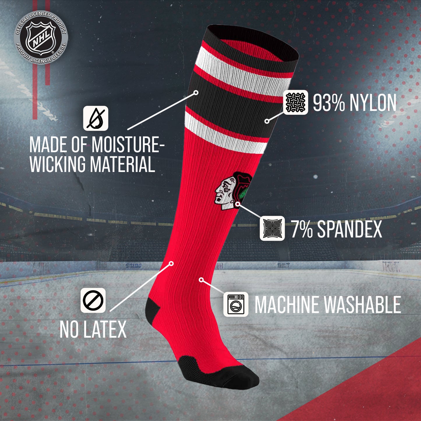 Chicago Blackhawks NHL Adult Knee High-Performance Socks - Red