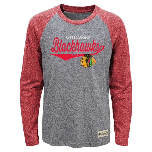 Chicago Blackhawks  Youth NHL Hockey Roots 3/4 Sleeve T-Shirt  - Gray