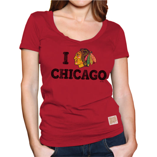 Chicago Blackhawks  Women's V-Neck I Hawks T-Shirt  - Red