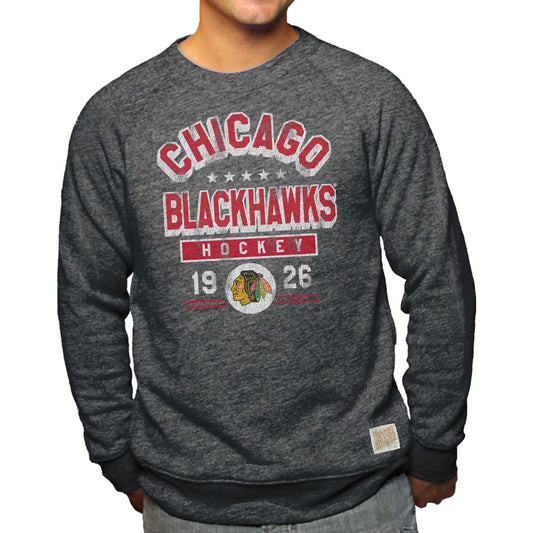 Chicago Blackhawks Adult Triblend Primary Logo Crewneck Sweatshirt - Black