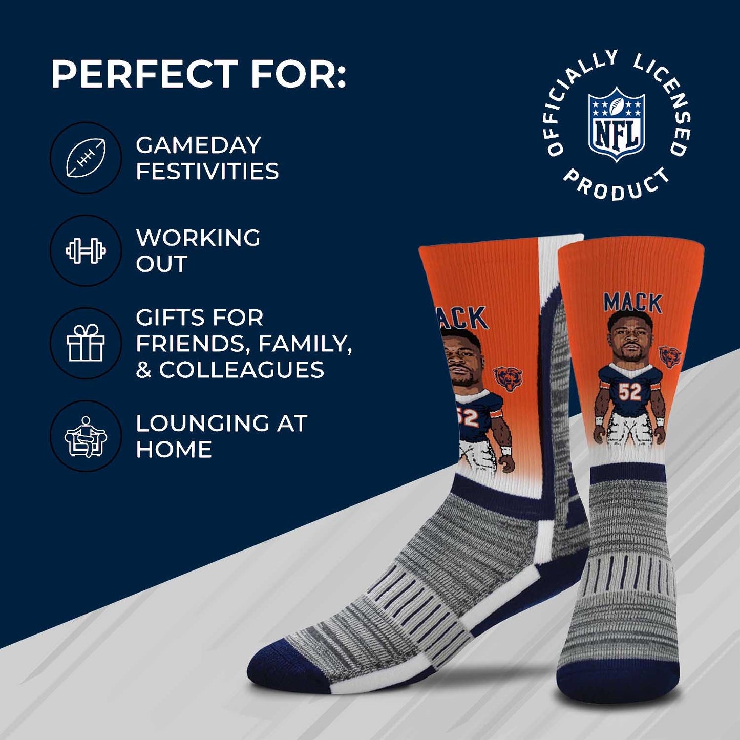 Chicago Bears FBF NFL Adult V Curve MVP Player Crew Socks - Orange #52