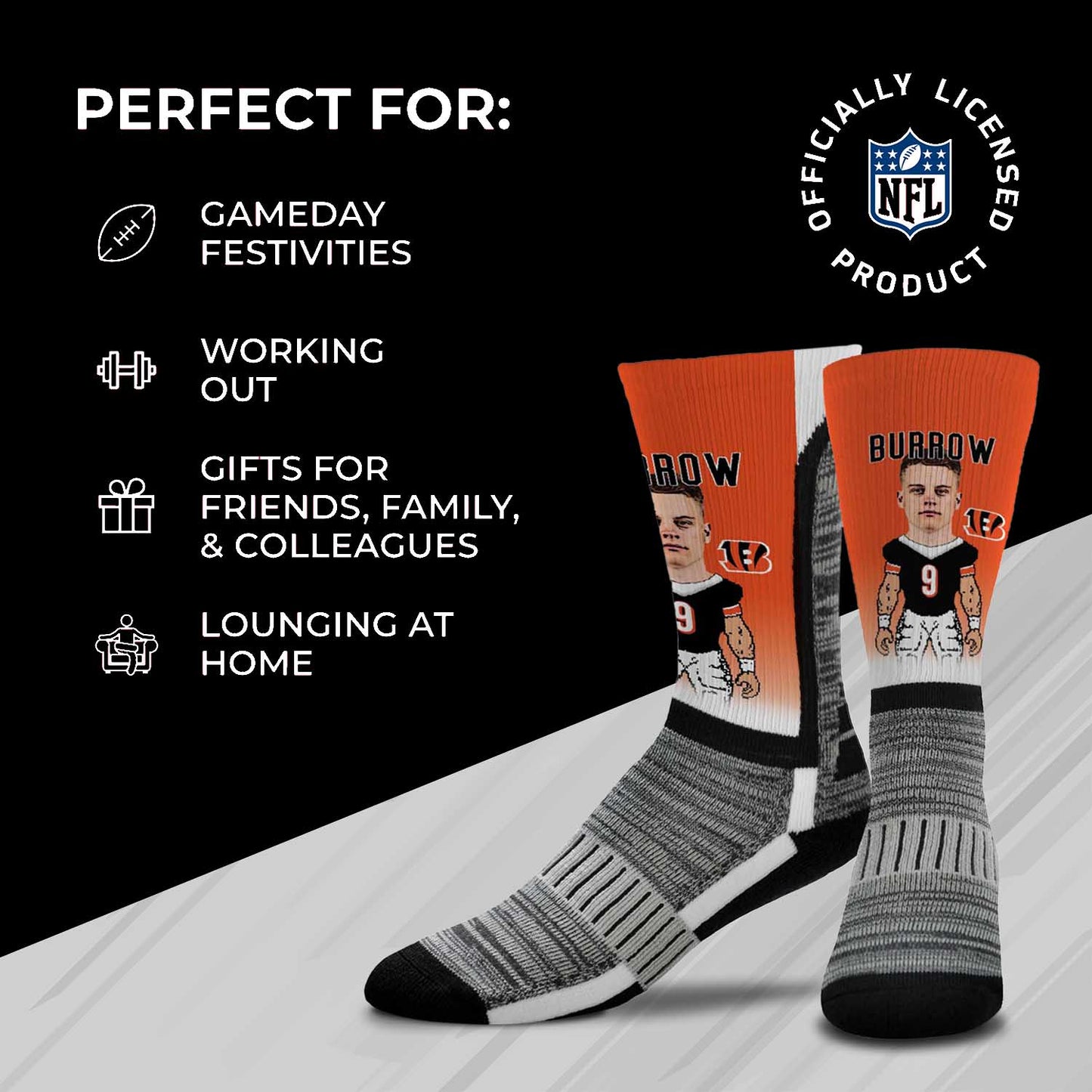 Cincinnati Bengals NFL Adult V Curve MVP Player Crew Socks - Orange