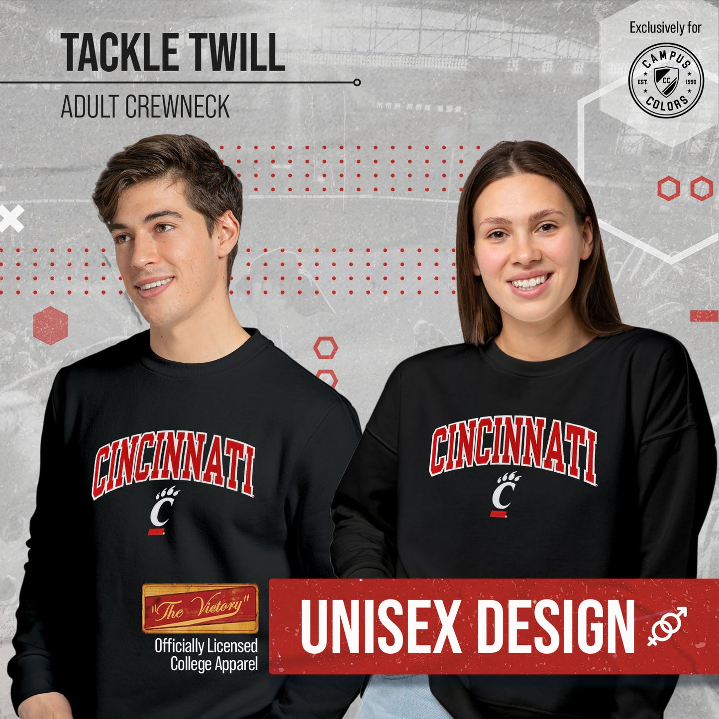 Cincinnati Bearcats Collegiate Adult Tackle Twill Crewneck Sweatshirt - Black