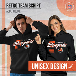 Cincinnati Bengals NFL Adult Unisex Retro Script Ultra Soft Fleece Hooded Sweatshirt - Black