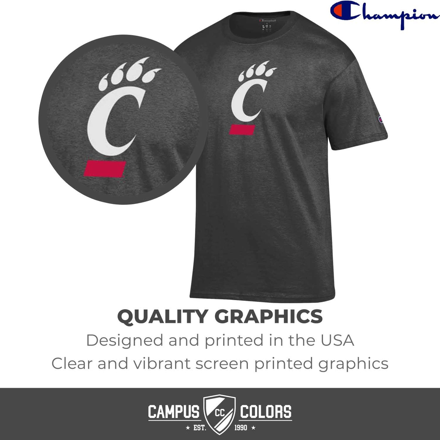 Cincinnati Bearcats Champion Adult NCAA Soft Style Mascot Tagless T-Shirt - Charcoal