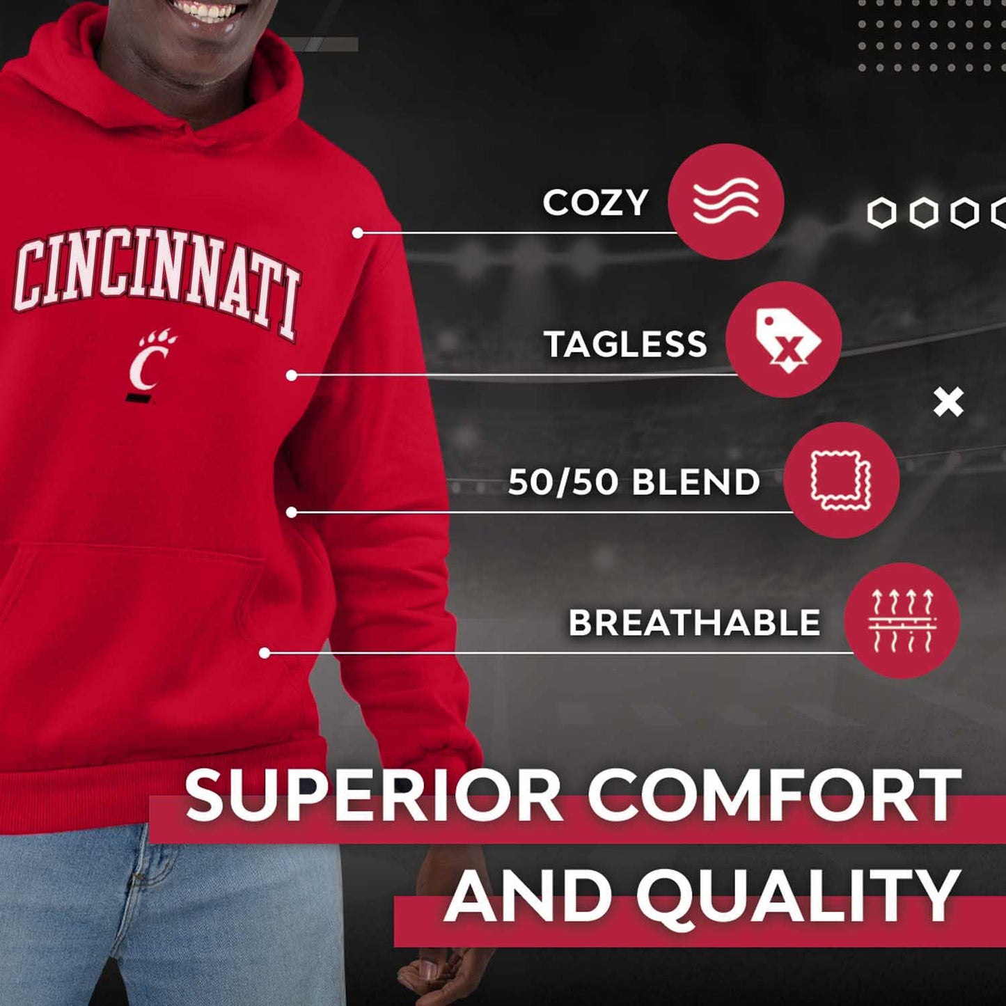 Cincinnati Bearcats Adult Arch & Logo Soft Style Gameday Hooded Sweatshirt - Red