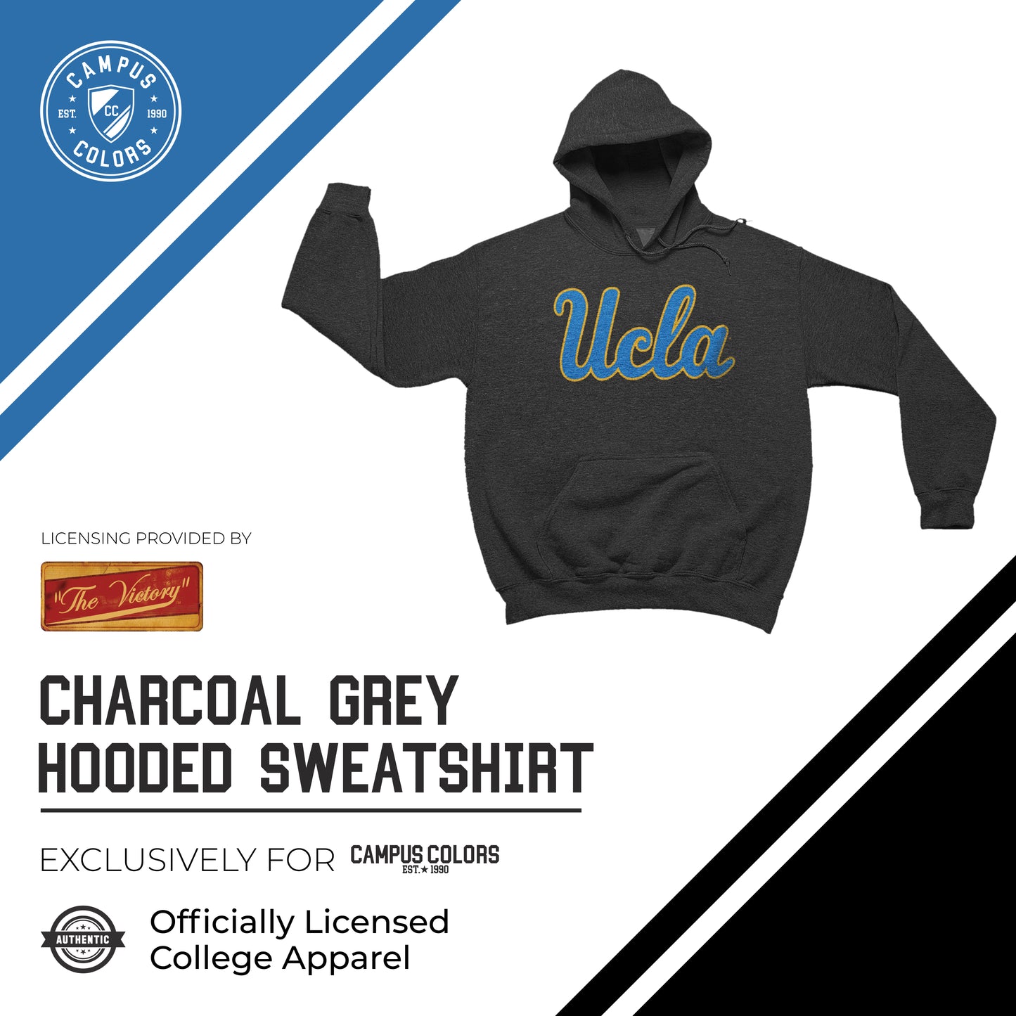 UCLA Bruins NCAA Adult Cotton Blend Charcoal Hooded Sweatshirt - Charcoal
