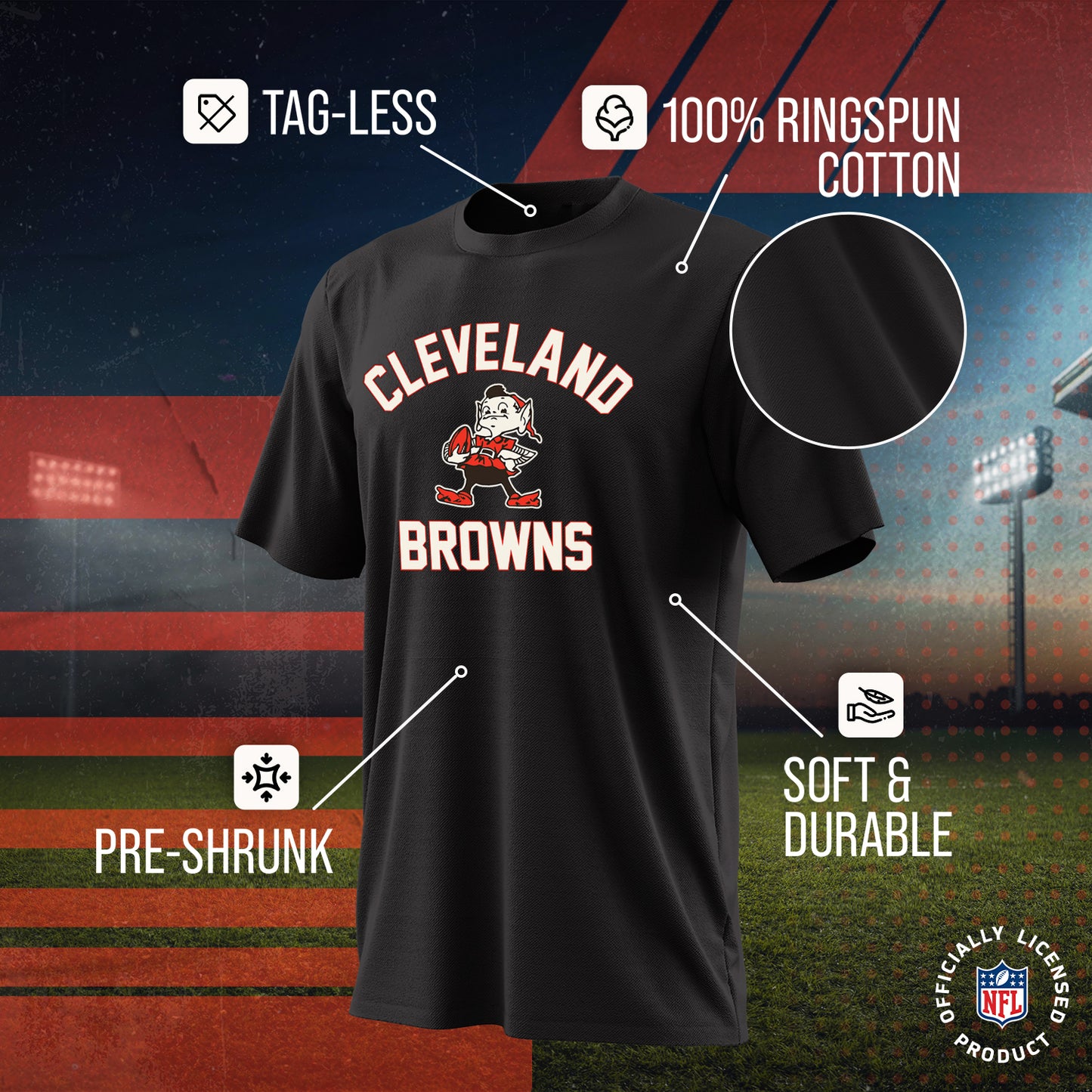 Cleveland Browns NFL Adult Retro Gameday Unisex T-Shirt - Black