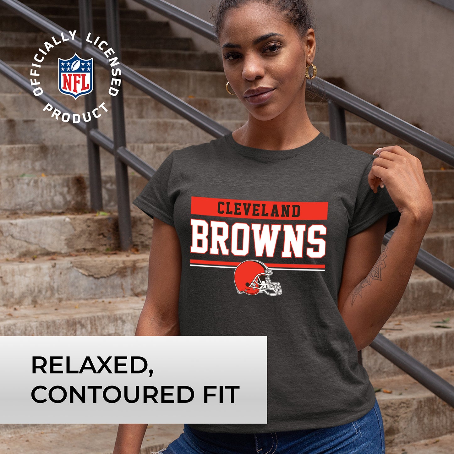 Cleveland Browns NFL Women's Team Block Charcoal Tagless T-Shirt - Charcoal