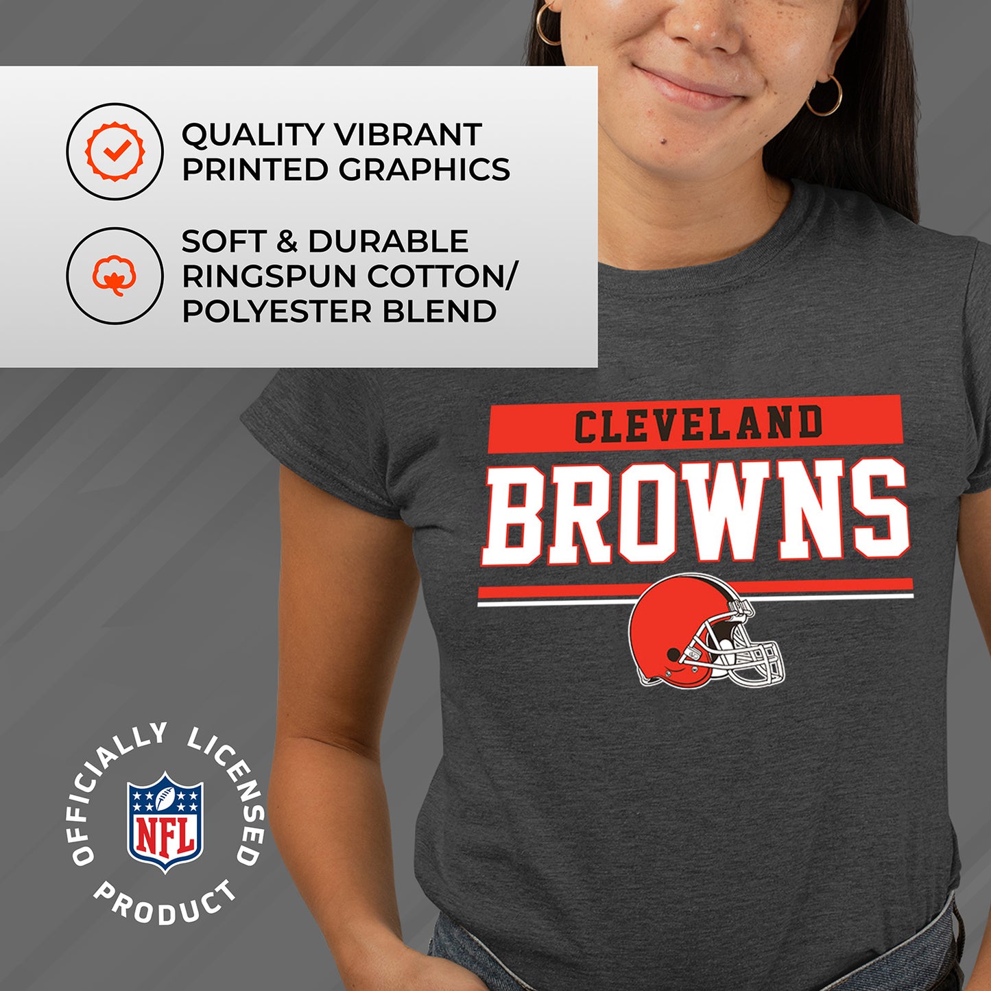 Cleveland Browns NFL Women's Team Block Charcoal Tagless T-Shirt - Charcoal