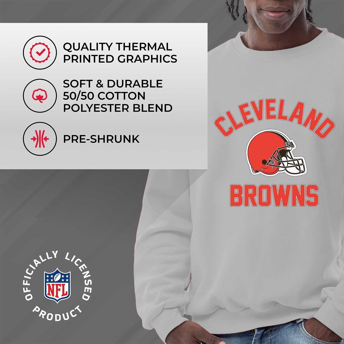 Cleveland Browns NFL Adult Gameday Football Crewneck Sweatshirt - Sport Gray
