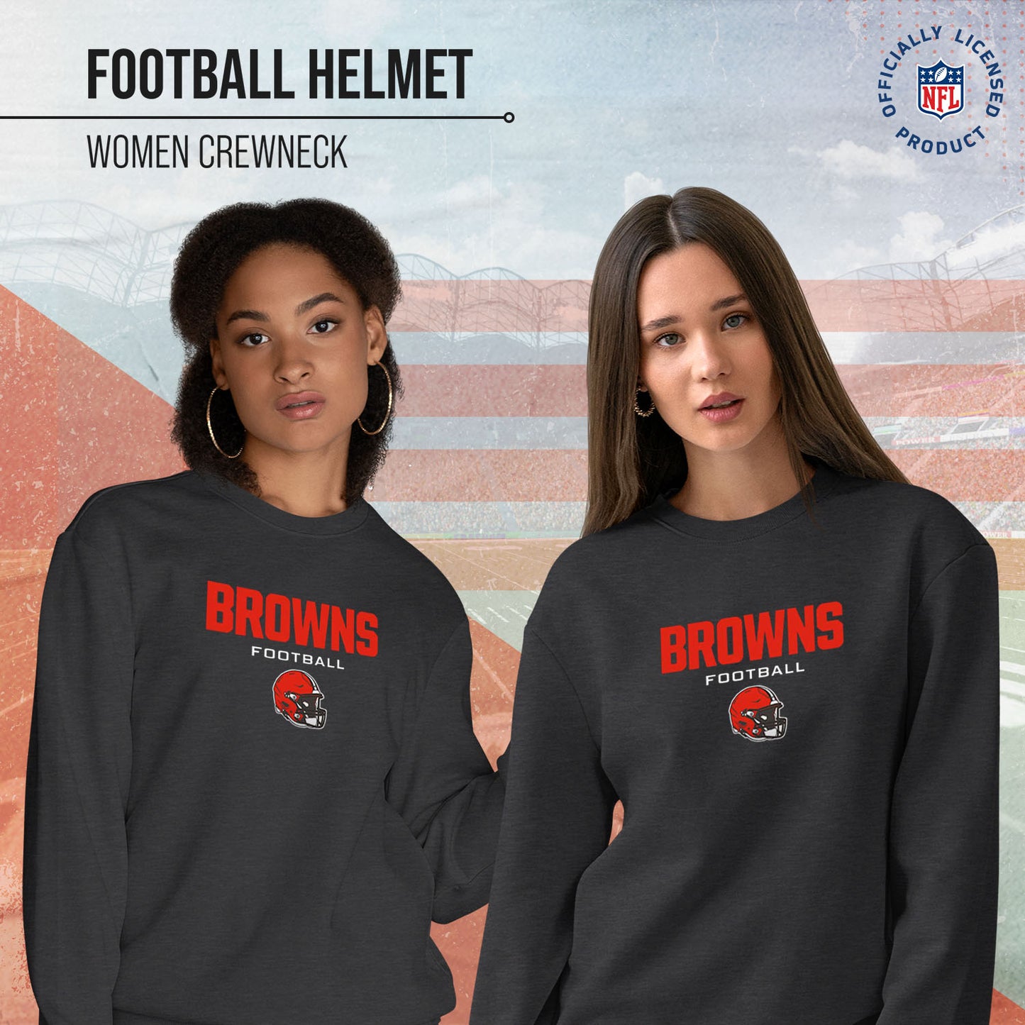 Cleveland Browns Women's NFL Football Helmet Charcoal Slouchy Crewneck -Tagless Lightweight Pullover - Charcoal